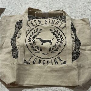 PINK Victoria's Secret Cream and Black Canvas Tote with Classic Emblem. NWT